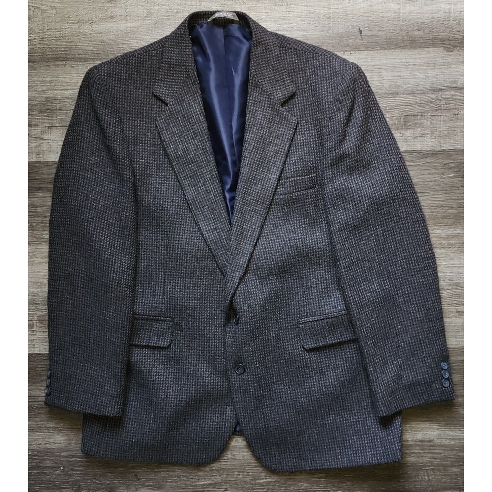 Vintage Haggar Mens 44R Tweed Two Button Made In USA Sport Jacket Blazer Blue